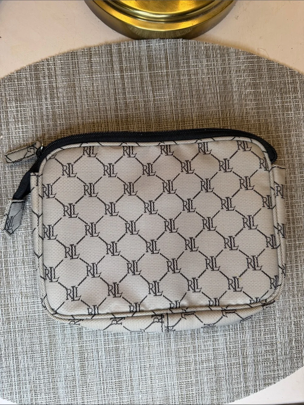 Lauren Ralph Lauren White & Black RL Logo Cosmetic Pouches Set